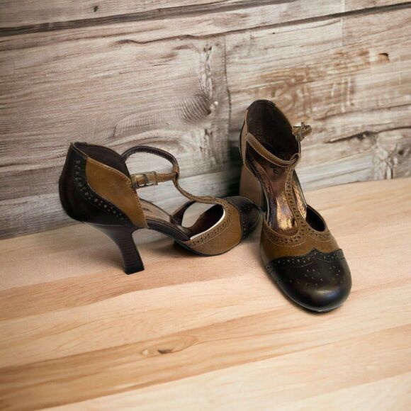 Bongo Heel Line Dancer shoes Size 7 Vintage Brown Natural closed toe - Picture 5 of 7